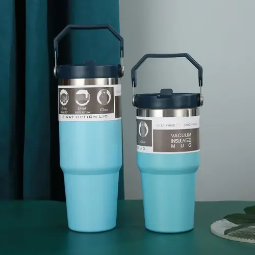 890/30oz Thermos Coffee Mug With Straw Handle Stainless Steel 