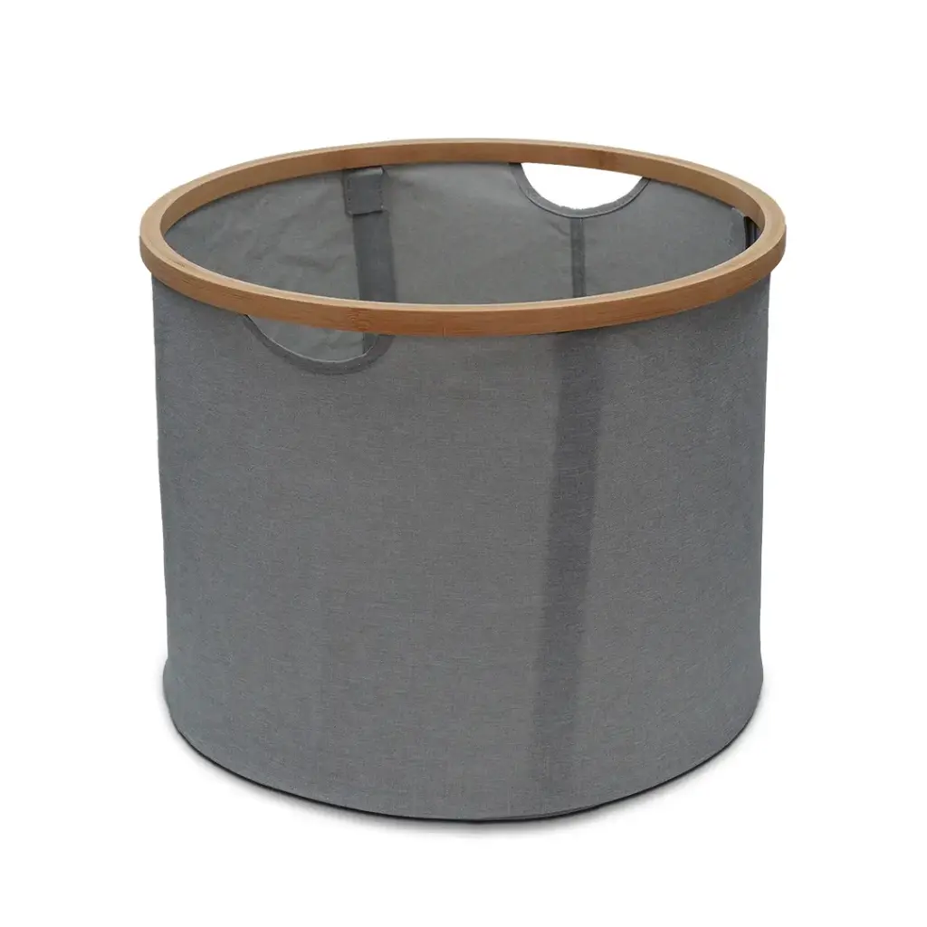 سلة غسيل قابلة للطي بإطار من الخيزران