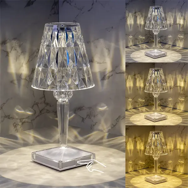 Crystal Table Lamp, 3-Way Dimmable Color Touch Control USB Rechargeable 5084