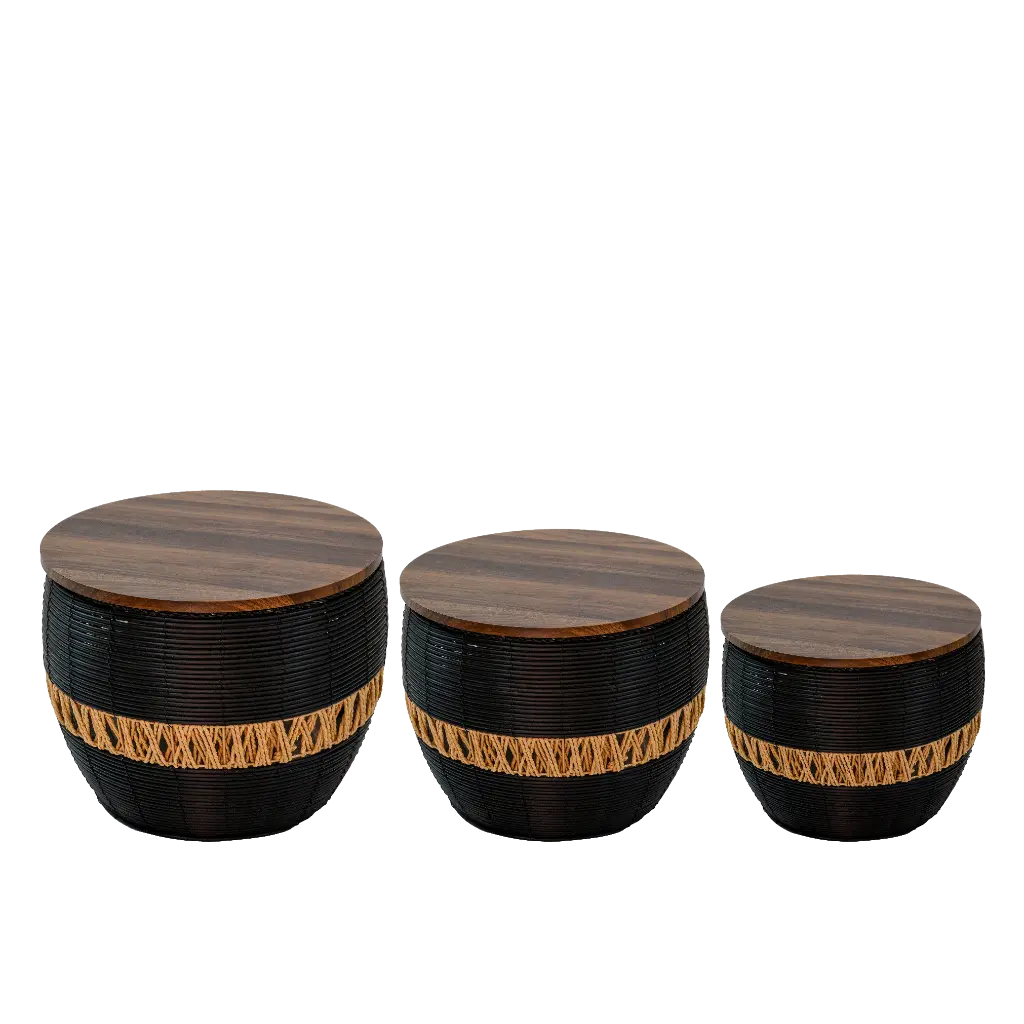 Set of 3 Stools Wooden Table 