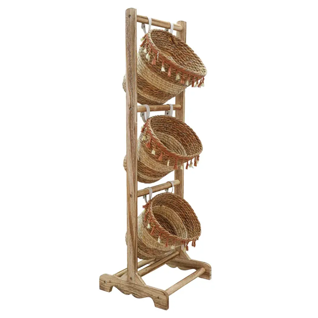 3 Baskets Wooden Stand 