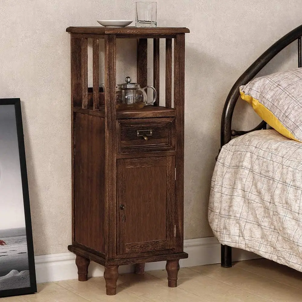 Bedside Table with Shelves and Drawers 