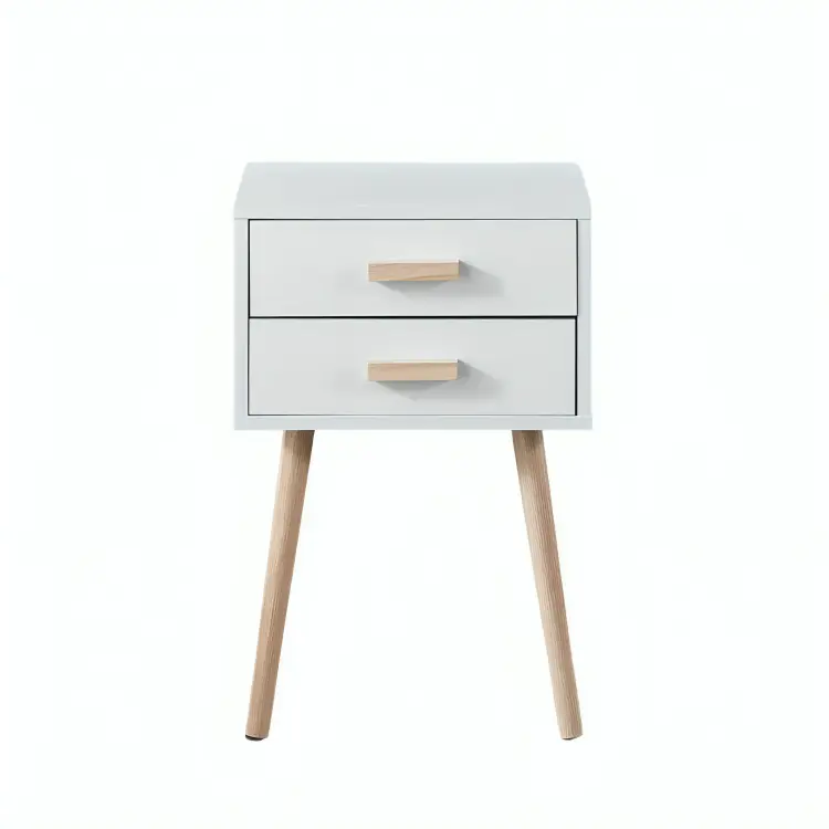 Rectangular Bedside Table with 2 Drawers (White)