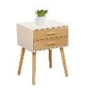 White Rectangular Bedside Table with 2 Wood Drawers 