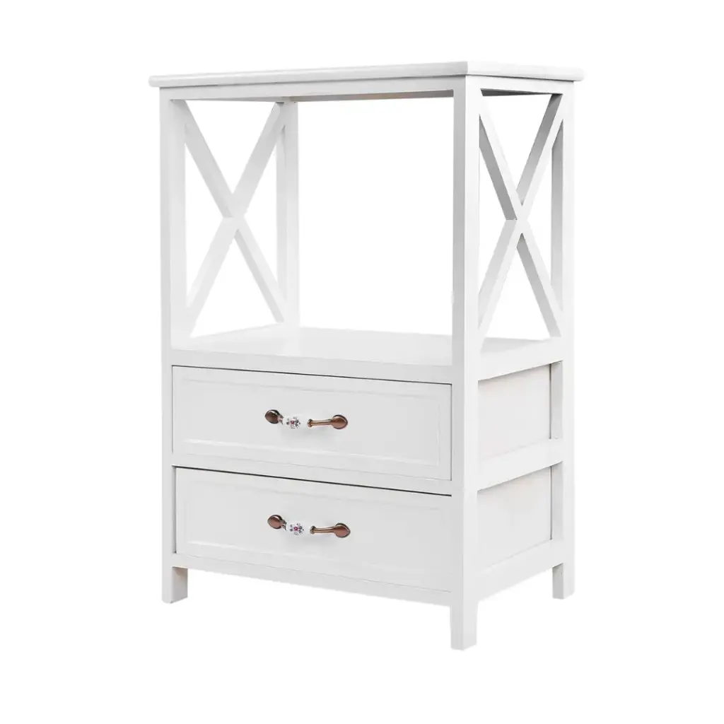 Bedside Storage Table with Shelf and 2 Drawers (White) 