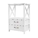 Bedside Storage Table with Shelf and 2 Drawers (White) 