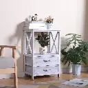 Bedside Storage Table with Shelf and 2 Drawers (Gray) 