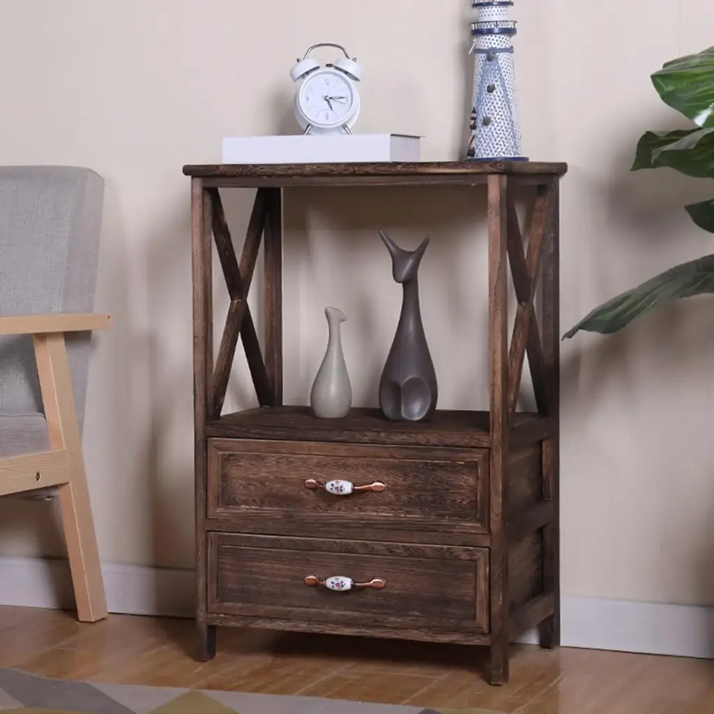 Bedside Storage Table with Shelf and 2 Drawers (Wood) 
