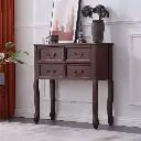 Modern Solid Wood Console Table with Storage Drawers (Dark) 