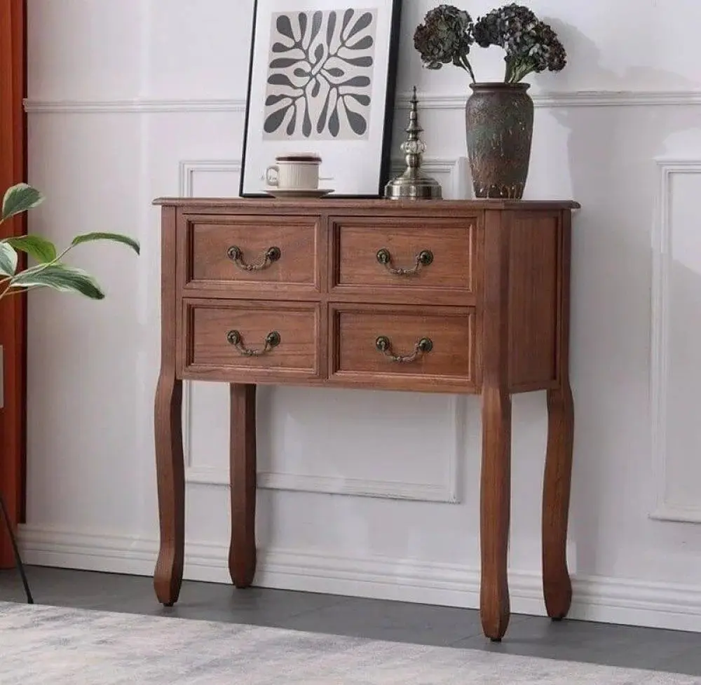 Modern Solid Wood Console Table with Storage Drawers (Wood) 