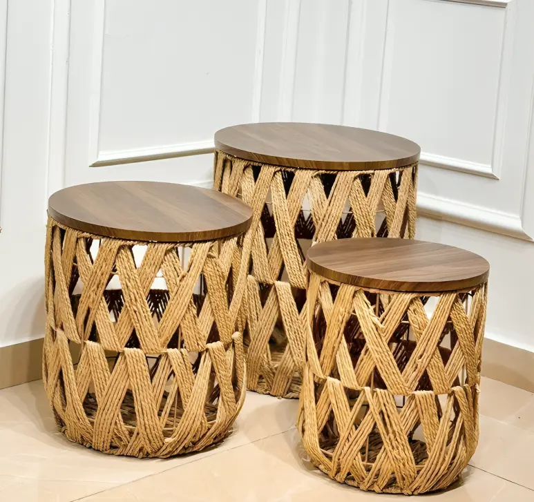 Set of 3 textural weave coffe table 