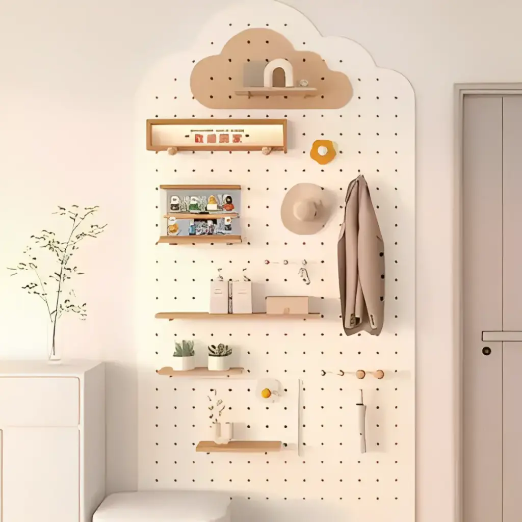 Custom solid wood perforated board storage rack 