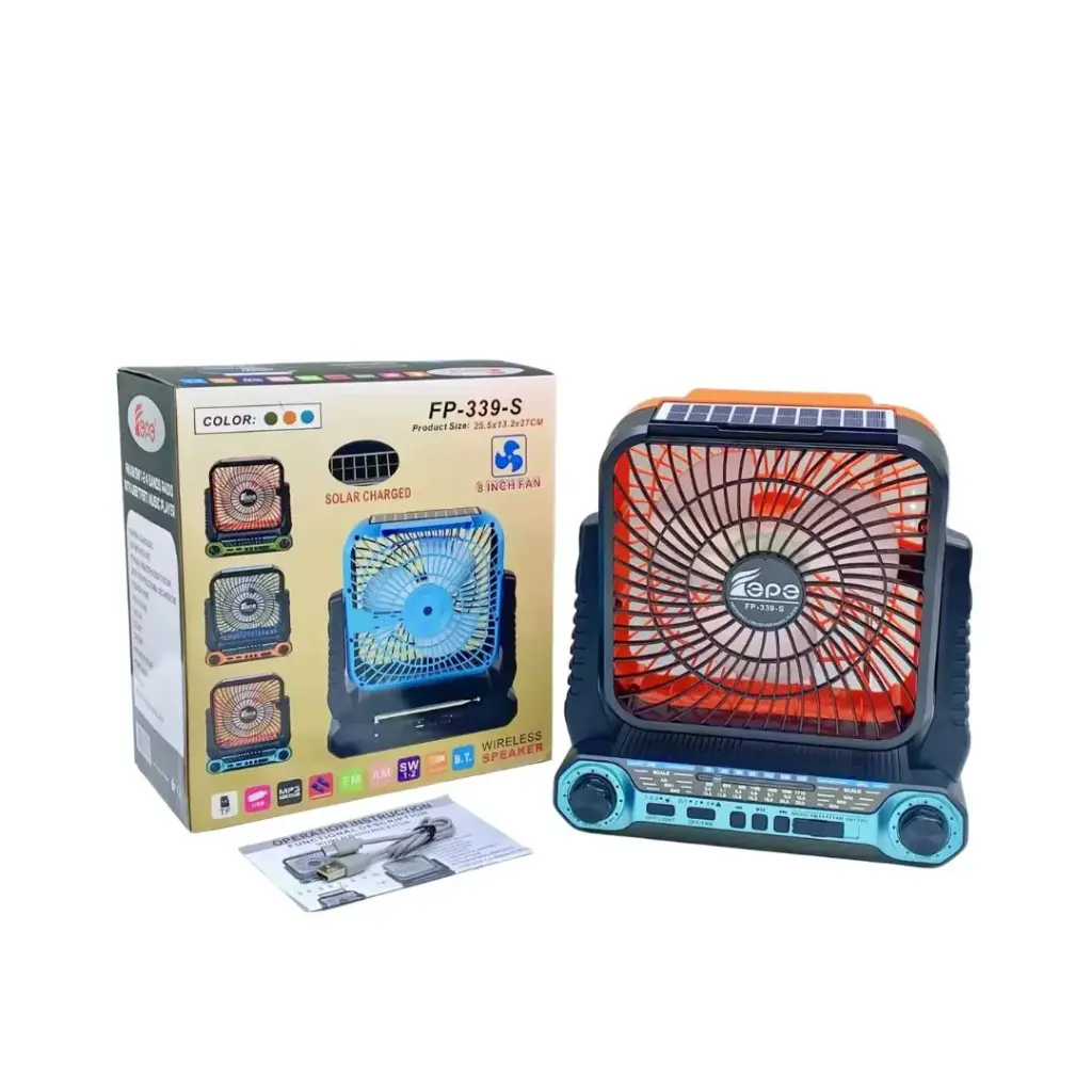 مروحة FP-339-S مع مكبر صوت لاسلكي تعمل بالطاقة الشمسية