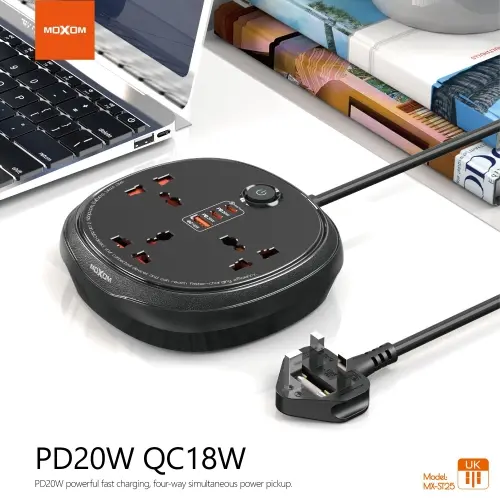 MOXOM 6-in-1 Power Strip PD20W-QC18W 2m MX-ST27 (Black)