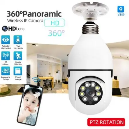 V380 PRO E27 360 Degree LED Light 1080P Wireless Panoramic Home Security WiFi Camera 