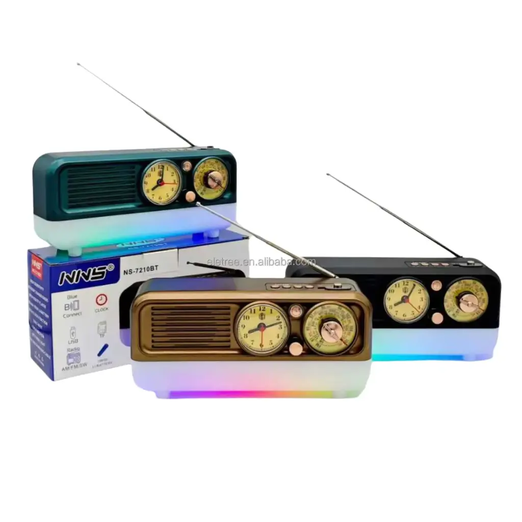 NS-7210BT Vintage Atmosphere Light Multifunctional Radio Decompression Wireless BT Speaker With Clock 