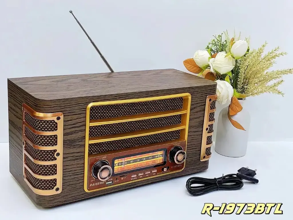 RAISENG R1973BTL Retro Portable Xbass Rechargeable Speaker Solar Flashlight Wireless Radio=