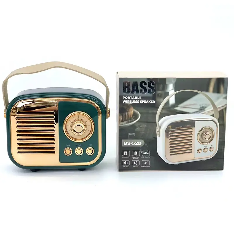 BS-52D Retro Radio Wireless Stereo Bass BT Speaker Mini Portable FM Radio Rechargeable Loud Wireless Speaker Support TF/USB 