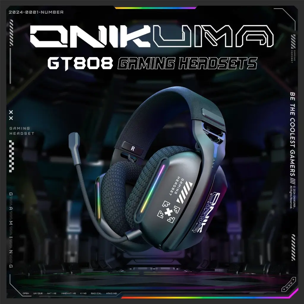 ONIKUMA GT808 Tri-mode Gaming Headset RGB Lighting