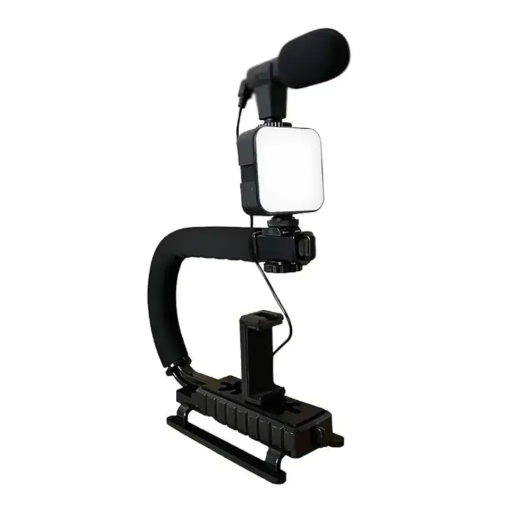 PLOKAMA PK-777 5-in-1 Professional Smartphone Video Rig Kit with Microphone, LED Light & Tripod