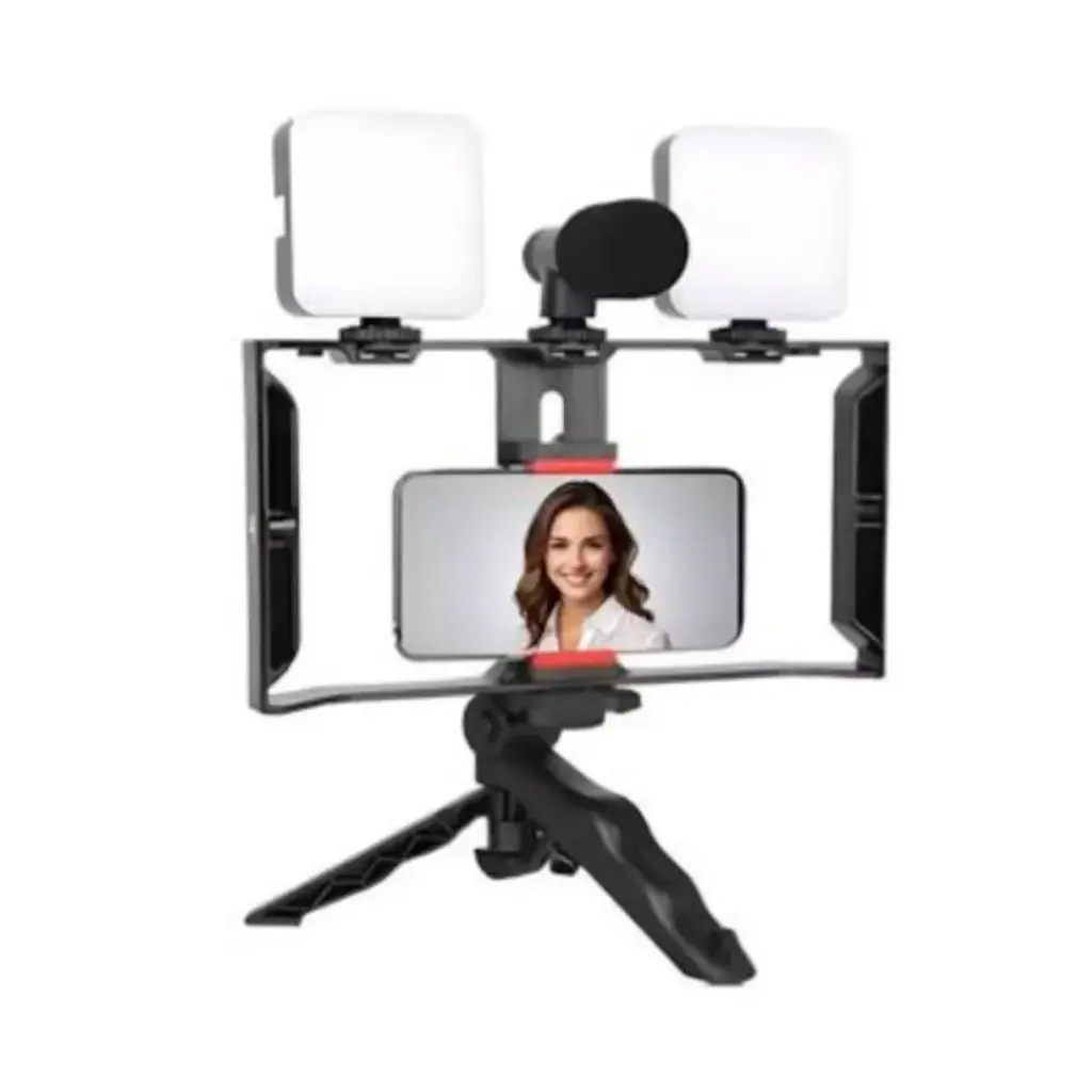 Plokama PK-778 Smartphone Video Kit with Dual 7W LED Lights, Directional Mic & Mini Tripod