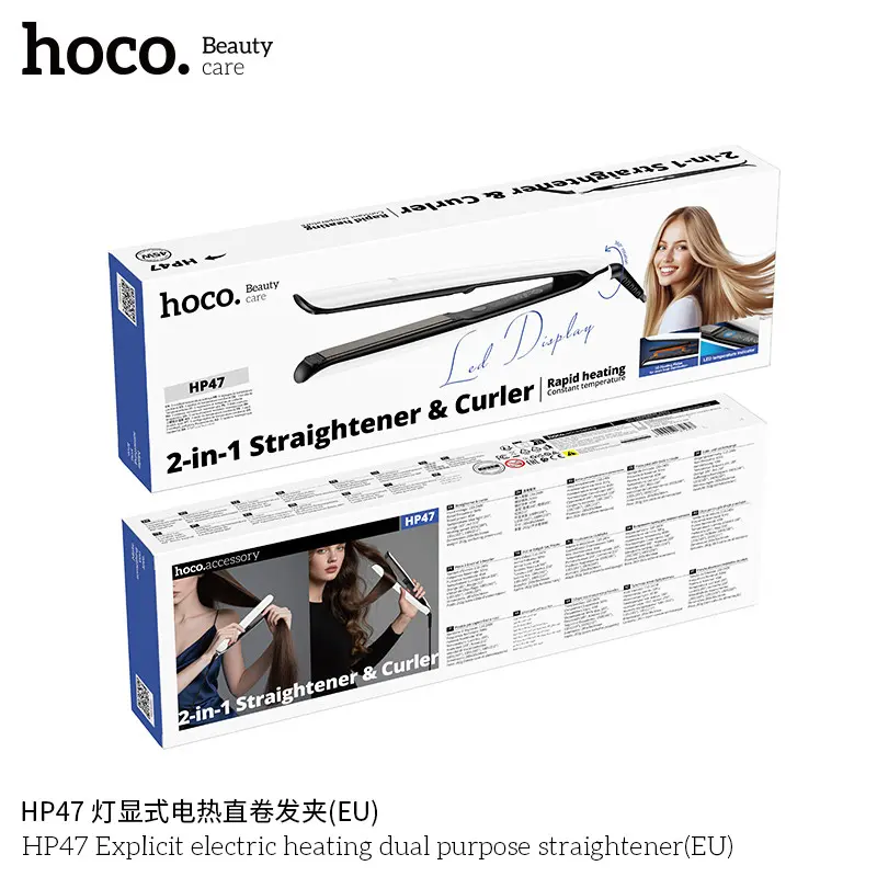 Hoco HP47 2-in-1 Hair Straightener & Curler – Rapid Heating with LED Temperature Display
