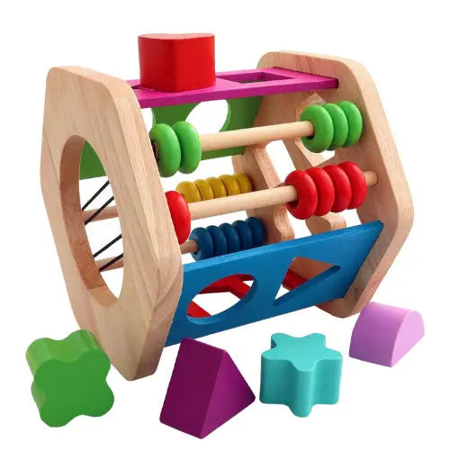 [11735] Wooden Cage Shape Sorter and Color Learning Toy 7071