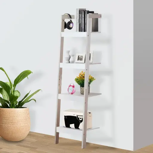 [7403] Tier White Leaning Ladder Shelf
