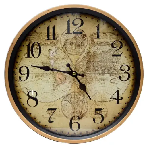 [7106] Chic Ant Wall Clock World Gold Edge