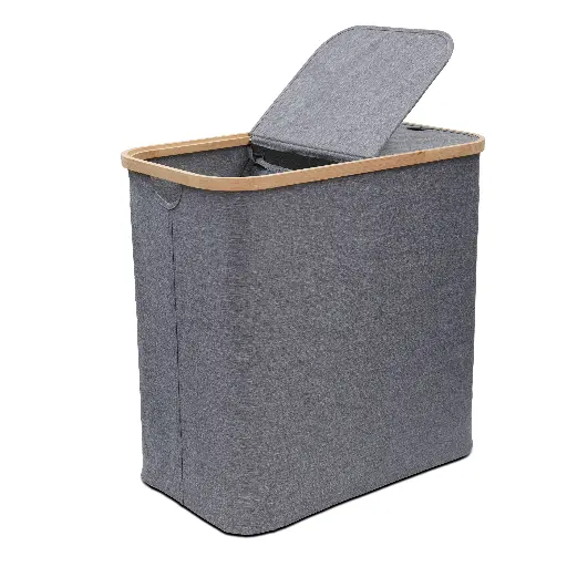[7421] Collapsible Laundry Basket with Bamboo Frame   