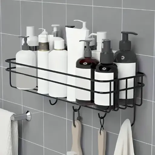 [7290] Bathroom Storage Shelf With Strong Magic Sticker - Black 