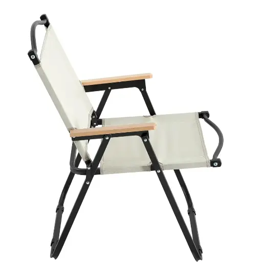 [7000] Folding Camping Chair With Side Pocket - Beige 