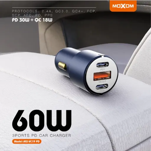 Moxom MX-VC23 PD 100W Dual Port Flash Magnetic Cable Car Charger