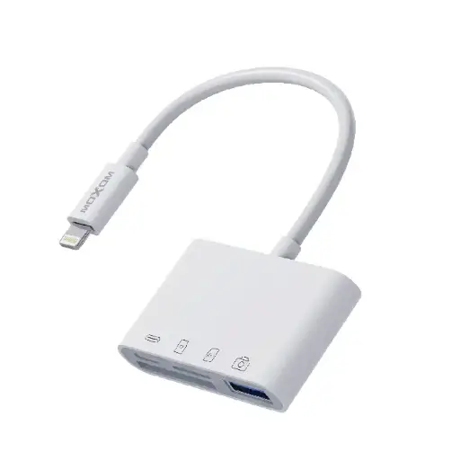 محوّل MOXOM MX-AX51 OTG متعدد الوظائف (40 في 1) إلى منفذ Lightning – باللون الأبيض