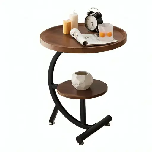 [j-7770] Tier Round C-Shaped End Table 