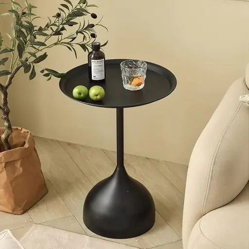 [j-7806] Black Metal Round Side Coffee Table 