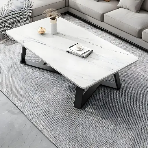 [j-7799] Cross Legs Rectangular Wooden Coffee Table 