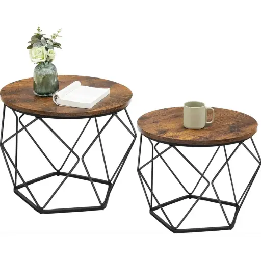[j-7778] Set of 2 Rustic Coffee Tables 
