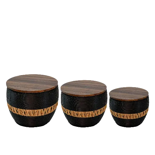 [7795] Set of 3 Stools Wooden Table 