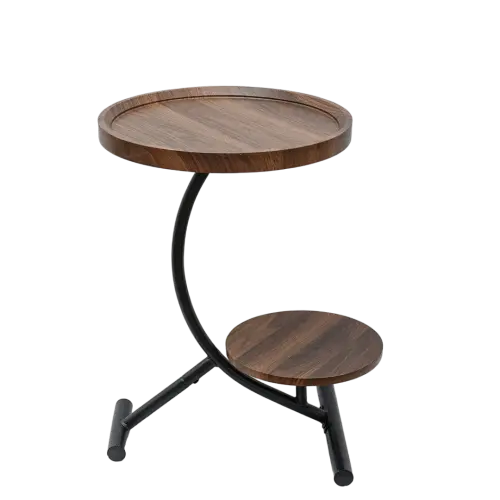 [7770] Tier Round C-Shaped End Table (Brown) 