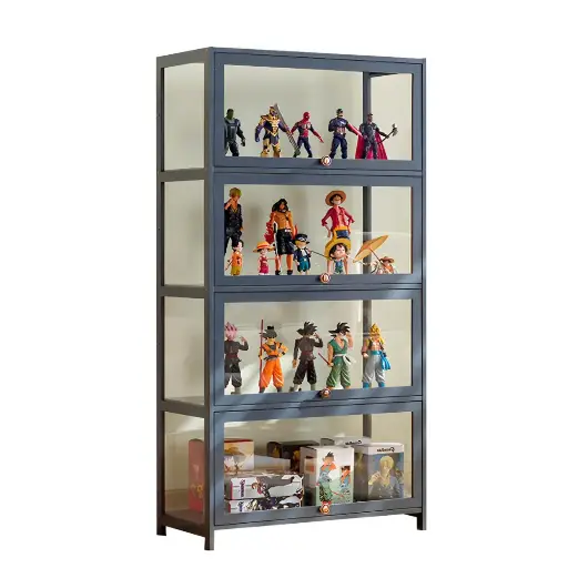[7816] Grey Bamboo Cabinet with Open Storage 