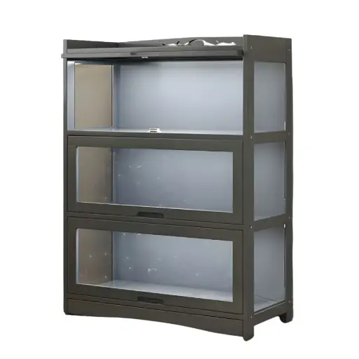 [7815] Modern Bamboo Display Cabinet with Sliding Door 