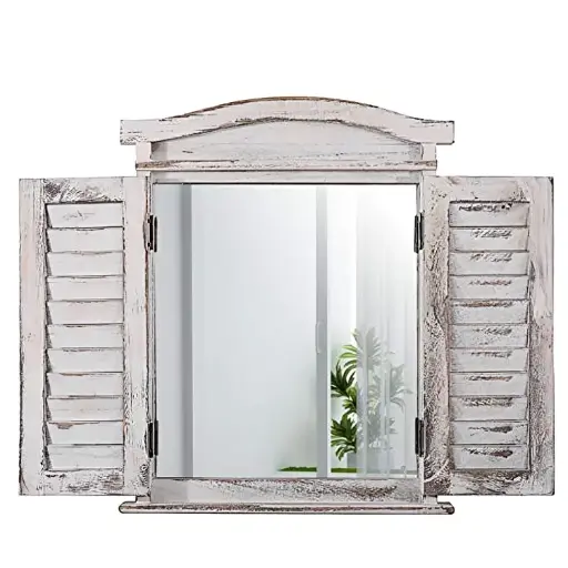 [7785] Decorative Wooden Mirror (White) 