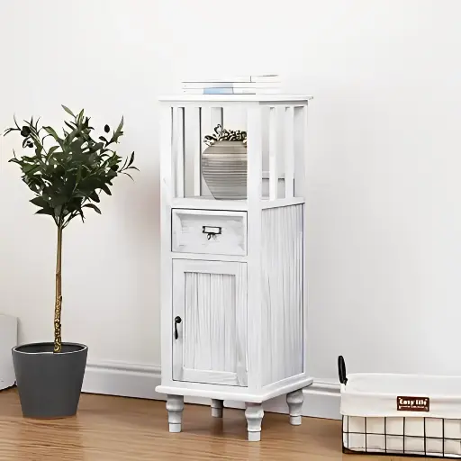 Bedside Table with Shelves and Drawers 