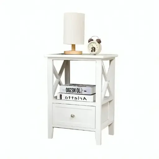 [7628] Bedside Storage Table with Shelf and Drawer 