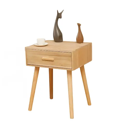 [7631] Rectangular Bedside Table with Drawer (Wood) 