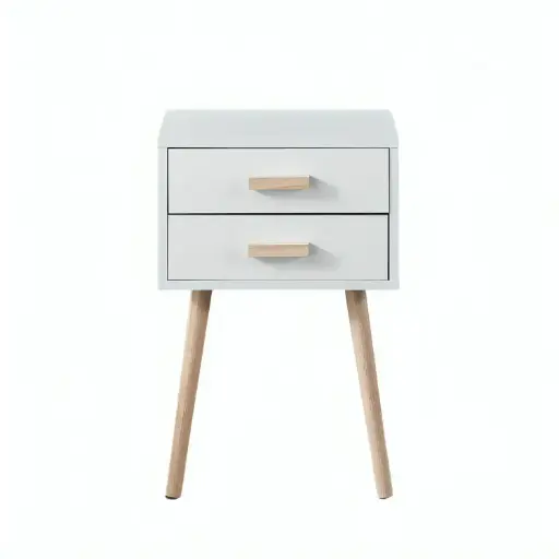 [7632] Rectangular Bedside Table with 2 Drawers (White)