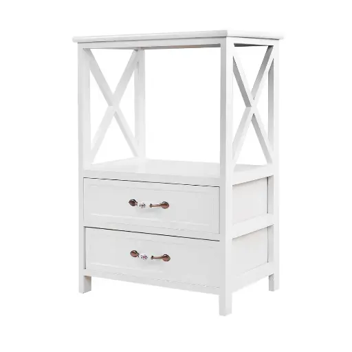 [7636] Bedside Storage Table with Shelf and 2 Drawers (White) 