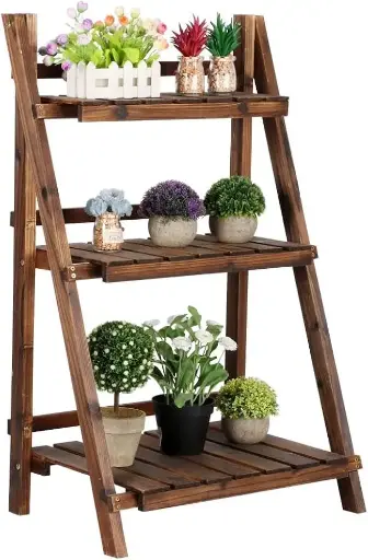 [7639] Foldable Decorative Wall-Leaning Ladder Shelves (Wood)