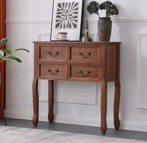 [7651] Modern Solid Wood Console Table with Storage Drawers (Wood) 